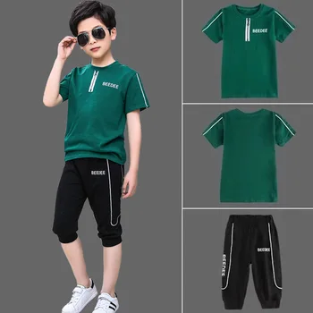 Детски комплекти за момчета лято 2020 Нова детска тениска с къс ръкав +панталони два комплекта детски спортен костюм дрехи 6 8 10 12 години