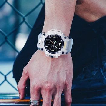 SKMEI Марка за луксозни спортни часовници на открито мъжки кварцов механизъм аналогов led цифров часовник човек водоустойчив двоен дисплей ръчен часовник Relogio