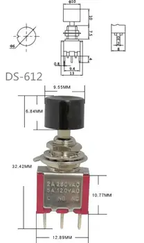 10шт DS-612 6mm C-NO-NC Mini незабавен автоматичен обратен бутон превключвател 2A 250VAC/5A 120VAC превключи ключове MTS-102 PS102