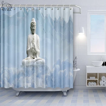 NYAA Vintage Буда Водоустойчив плат завеси за душ 180 x 200 за баня 3d Дзен вана завеса начало декор с 12 куки