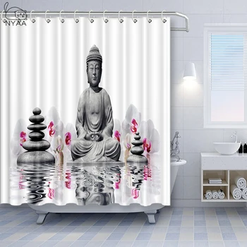 NYAA Vintage Буда Водоустойчив плат завеси за душ 180 x 200 за баня 3d Дзен вана завеса начало декор с 12 куки