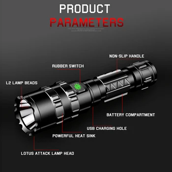 бяла / червена светлина, led фенерче тактически факел мощна акумулаторна лампа L2 Hunting light 5 режима на фенерче ловни прицели