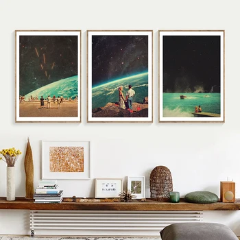 Филмът Вселената стенно изкуство платно за Живопис на Земята любовта е в скандинавските плакати и щампи декоративна картина на модерна декорация на дома