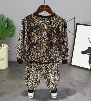 2 бр./компл. пролет есен детска тениска с дълъг ръкав и панталони костюм момчета облекло костюм детски меки Леопард дрехи, бебешки комплекти за 2-6YR