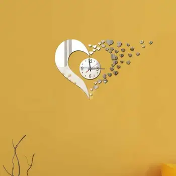 Модерен стил сладко сърце САМ огледало стенни часовници стикер на стената Home Decorat август10