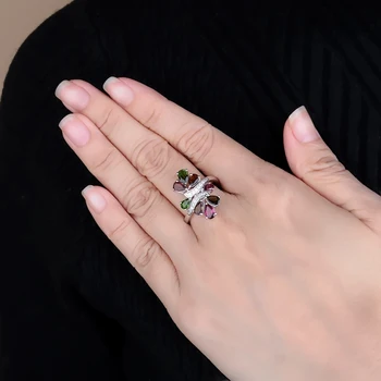 Балет GEM натурален хром диопсид родолит нар турмалин пръстен от сребро 925 годежни пръстени за жени, изискани бижута