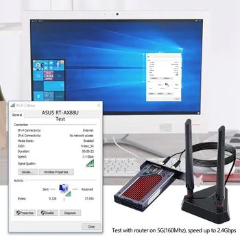 WiFi 6E Intel AX210 PCIe безжичен адаптер Bluetooth 5.2 3000Mbps 2.4 G/5G/6GHz МУ-MIMO WiFi6 Карта Network RGB 802.11 ax Windows 10