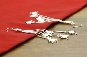 Мода сладък плътен сребърен слон обеци елегантен сребро 925 дълги обеци четка за жени. Момиче бижута подаръци