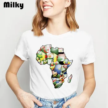 Harajuku Africa Map Graphic T Shirt African Women Heritage Дамски тениски Afro Word, Print White tshirt Tumblr Clothes Tops