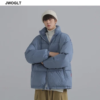 Зимно яке мъжете плътен цвят паркове светкавица мъжки щанд яка топъл дебел фугу яке мъжки корейски ежедневни яке палто