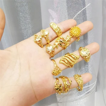 24-КАРАТОВО злато напълнена пръстени за жени годежен пръстен с регулируема годежен пръстен Anillo Mujer Bague Femme африканските златни бижута и аксесоари