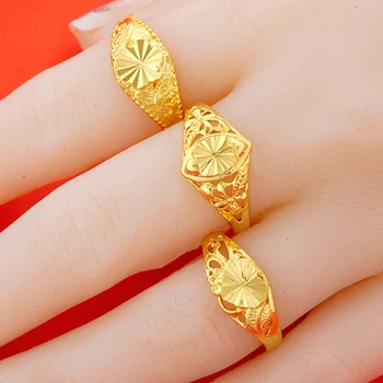 24-КАРАТОВО злато напълнена пръстени за жени годежен пръстен с регулируема годежен пръстен Anillo Mujer Bague Femme африканските златни бижута и аксесоари