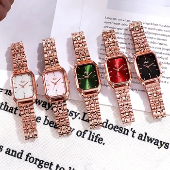 Нова корейска версия на стоманен обръч мода Червен дамски часовници проста ежедневна мода колан календар водоустойчив часовник женски Reloj