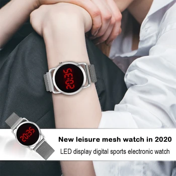 Мъжете мрежест каишка Спортни кварцови часовници LED Digital Casual кръгъл циферблат сплав ръчен часовник корейски сплав желе WatchGifts за мъже