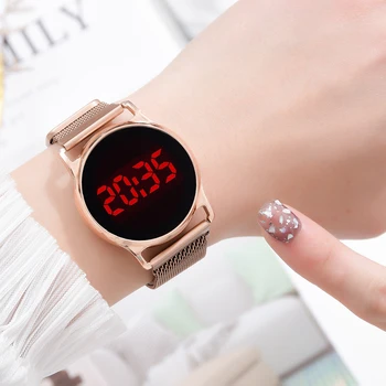 Мъжете мрежест каишка Спортни кварцови часовници LED Digital Casual кръгъл циферблат сплав ръчен часовник корейски сплав желе WatchGifts за мъже