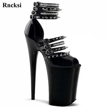 Rncksi Women Секси Rivets New Shoes сандали на платформа 20 см високи токчета нощен клуб Pole Dance Girl ' s Sandals Peep Toe Shoes