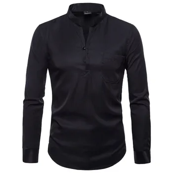 SWAGWHAT мъжки ежедневни ризи 2019 есен нова мода плътен цвят Човек с дълъг ръкав памук Slim Fit ежедневни Бизнес риза с копчета върховете