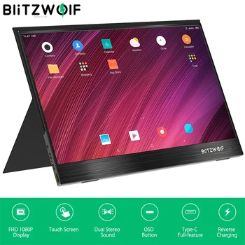 BlitzWolf BW-PCM3 15,6-инчов сензорен FHD 1080P Type C преносим компютър с LCD монитор на екрана на дисплея на смартфон, лаптоп