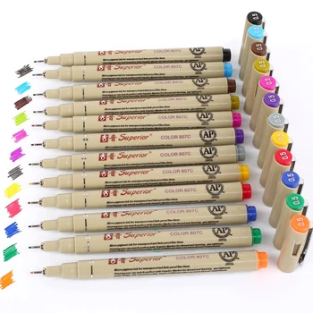12шт 12 цвят игла Микрона фигура писалка, определени за скица на изкуството маркери чувствах върха писалка офис ученически пособия