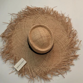 ZJBECHAHMU мода нов плътен стари сламени шапки на Слънцето, за жени, летни шапки отдих на открито на сянка на плажа сгъваем сламени шапки федоры