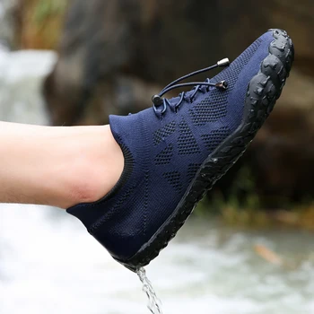 Летни Мъжки обувки на бос лека дишаща водоустойчива туризъм треккинговая обувки меки нескользящие-високи чорапи Brach Water Shoes