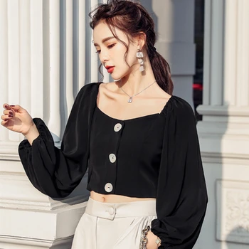 Colorfaith New 2021 пролет лято дамска блуза с буйни ръкав квадратен яка корейски стил елегантни ежедневни ризи диви върхове BL9188