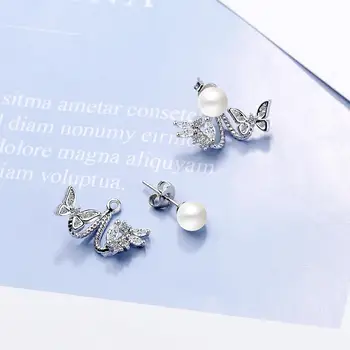 ANENJERY 925 сребро Чар обеци пеперуда цвете за жени AAAAA Циркон обици подарък oorbellen S-E822