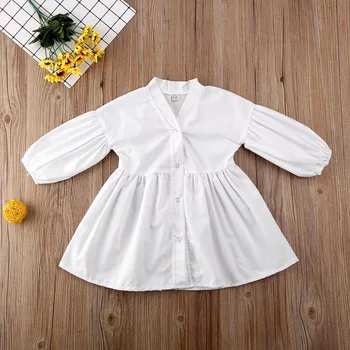 Нов 1-6 Години Baby Girl Бяло Свободното Си Пищна Рокля С Дълъг Ръкав Колан A-Line Риза Рокли За Момичета, Детски Блузи, Детски Съоръжения Дете