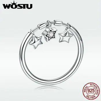 WOSTU Pure 925 сребро блясък виси на Звезда с пръстен за жени годишнина на партията пръстени пръсти Модни бижута DXR406