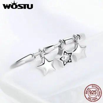 WOSTU Pure 925 сребро блясък виси на Звезда с пръстен за жени годишнина на партията пръстени пръсти Модни бижута DXR406