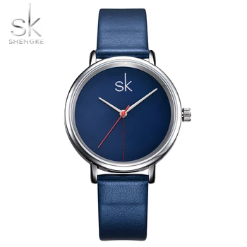 Shengke Brand Women Fashion Watches синя кожена каишка за часовник дамски Кварцов часовник relogio feminino дамски часовници SK