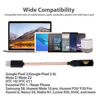 OKCSC 8 ядра цифров кабел-адаптер Type-c до 2,5 mm 4,4 мм балансиран женски интерфейс 3.5 мм Mum Audio мед и сребро за Google Pix
