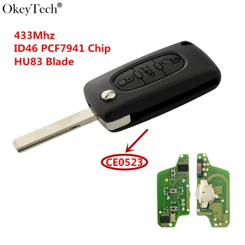Okeytech 3 бутона flip дистанционно на ключа на автомобила за PEUGEOT 207 208 308 308 408 auto подмяна на ключ CE0523 433Mhz ID46 - Pcf7941 чип