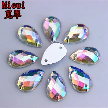 Micui 200PCS 8*13mm AB Clear Капка Акрил Кристал Sew On Flat Back Fancy Crystal Стоунс 