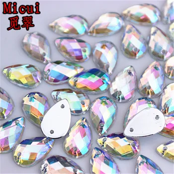Micui 200PCS 8*13mm AB Clear Капка Акрил Кристал Sew On Flat Back Fancy Crystal Стоунс 