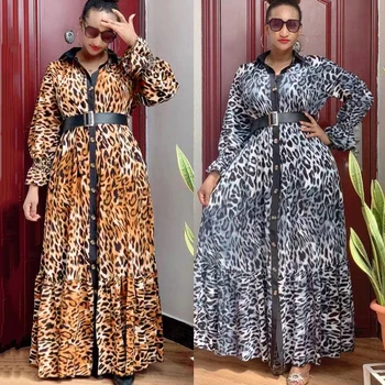 MD African Print Леопард Dress Women Dashiki Maxi Dresses Muslim Fashion Абая Plus Size Ankara Дамски дрехи вечерна рокля