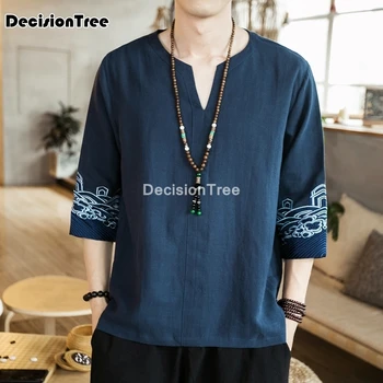 2021 китайската разпродажба на мъжко бельо памучен риза кунг фу униформи топ печат на традиционната китайска облекло за мъже памук ханфу Тан