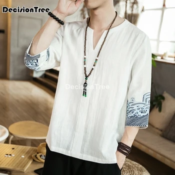 2021 китайската разпродажба на мъжко бельо памучен риза кунг фу униформи топ печат на традиционната китайска облекло за мъже памук ханфу Тан