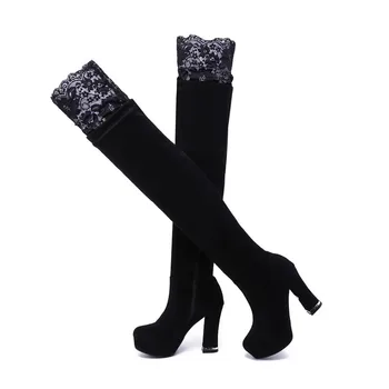 MEMUNIA 2020 нов прием на бедрото високи ботуши жени флок през цялата чорап високи токчета ботуши на платформа на партията абитуриентски обувки жена участък ботуши