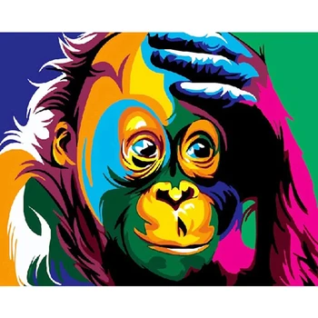 хроматичната шимпанзетата животни САМ цифрова картина на номерата на модерни стени на изкуството, платно за Живопис уникален подарък Декор 40x50cm