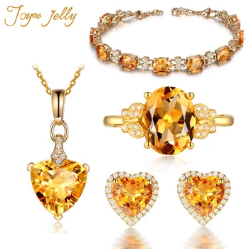 JoyceJelly 925 стерлинги сребърни бижута за жени, обеци, пръстени, огърлица, гривни жълт скъпоценен камък ретро сватба на едро