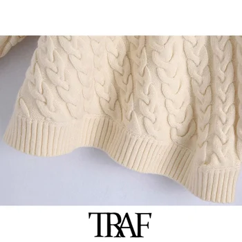 ТРАФИКА на дамска мода выдалбливают кабел плета пуловер Vintage o врата с дълъг ръкав дамски пуловери шик върховете