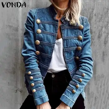 Якета, ежедневни дамски дънкови якета 2021 VONDA Female Button Up Long Sleeve Casual Solid Elegant Coats Plus Size S-5XL