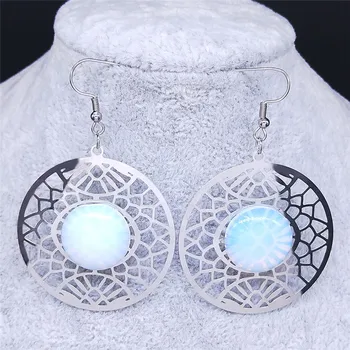 Чешки Цвете Живот Moontone обеци от неръждаема стомана за жени сребърен цвят кръгли обеци, бижута bijoux EXS04