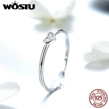 WOSTU сребро 925 любов Сърцето пръстен за жени регулируем размер на пръстена годишнина от сватбата минималистични бижута BKR491