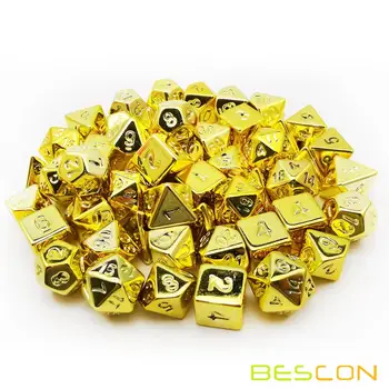 Bescon Golden Unpainted Plating Polyhedral Dice Set, RPG Dice Set of 7