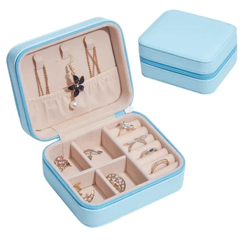 Преносим Stud обеци, пръстени кутия за съхранение елегантен мини изкуствена кожа ковчег за бижута калъф момиче Диамантени обеци на ухото Stud колие кутия