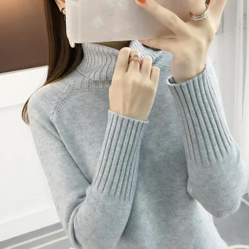 Поло жени пуловер 2019 Есен Зима свободни топло вязаный пуловер пуловер с дълъг ръкав отдолу пуловери основните скок