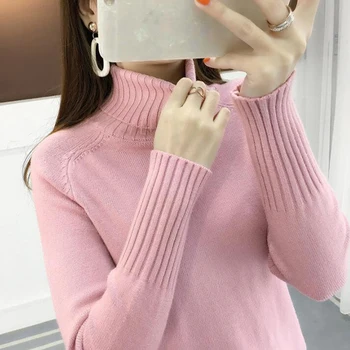 Поло жени пуловер 2019 Есен Зима свободни топло вязаный пуловер пуловер с дълъг ръкав отдолу пуловери основните скок