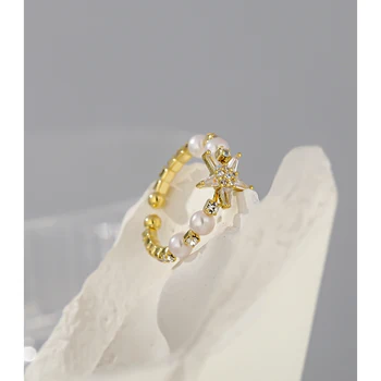 Yhpup романтична сладка Звезда на кубичен цирконий пръстен за жени мода имитация на перли тънък Принцеса пръстен, сватбени декорации подарък 2020